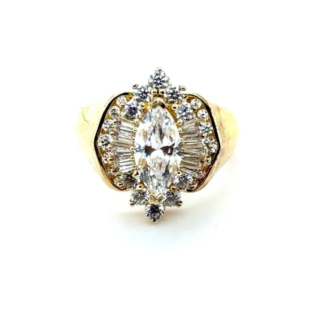 925 Gold Vermeil Large Marquis Cut‎ Center Gem Ring